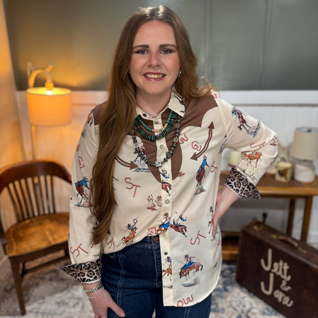 Western Print Pearl Snap
