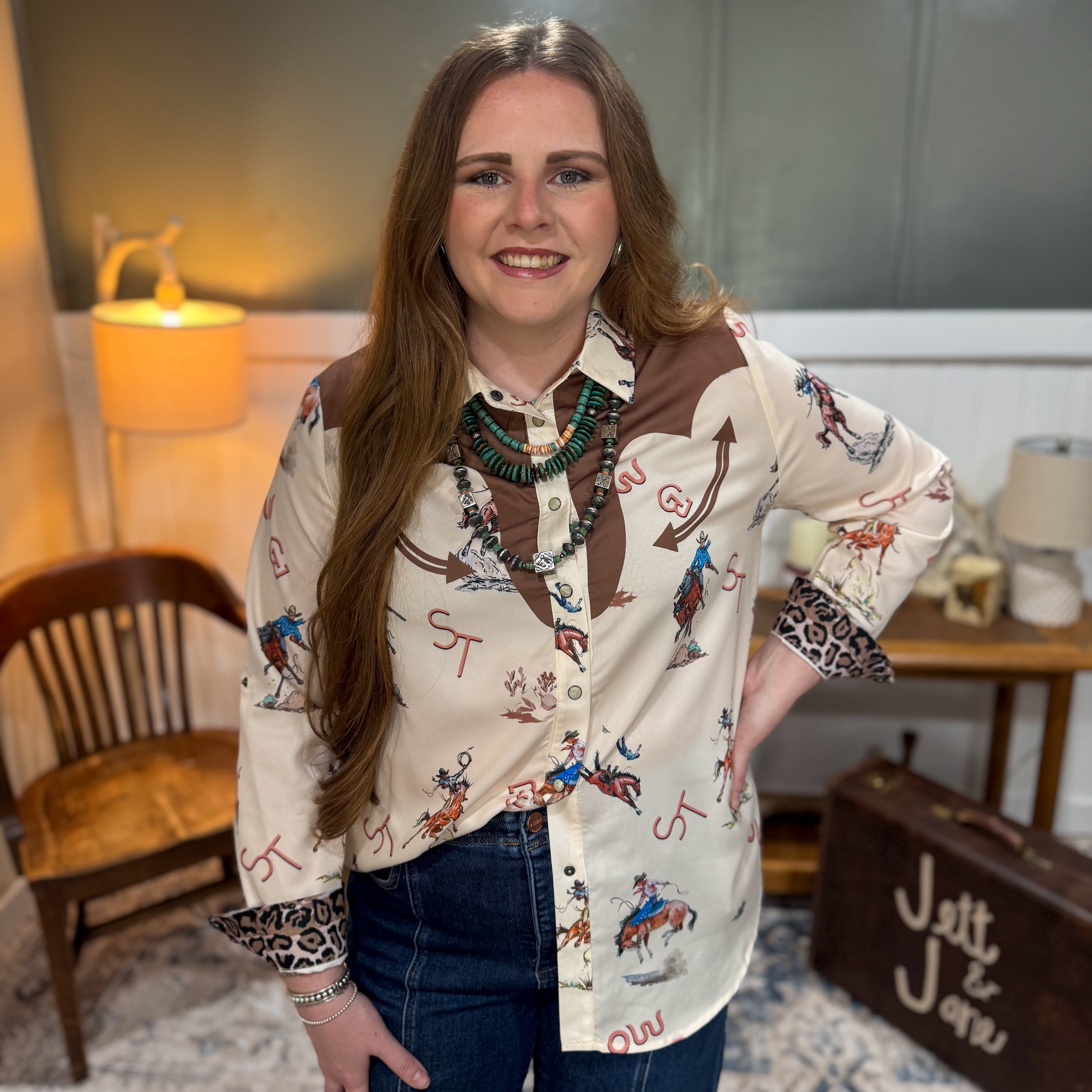 Western Print Pearl Snap