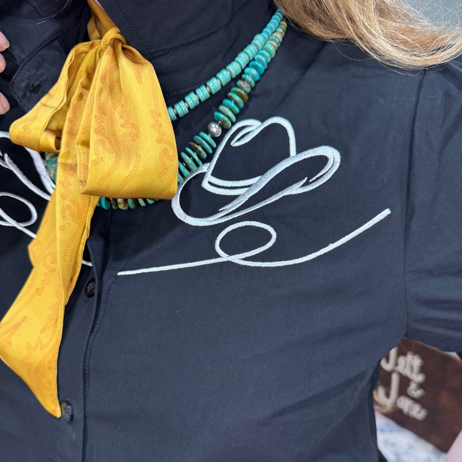 Black Cowboy Hat Embroidered Top
