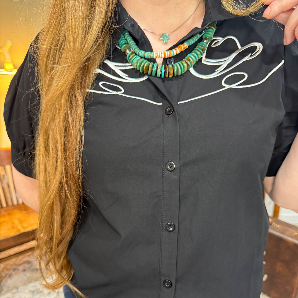 Black Cowboy Hat Embroidered Top