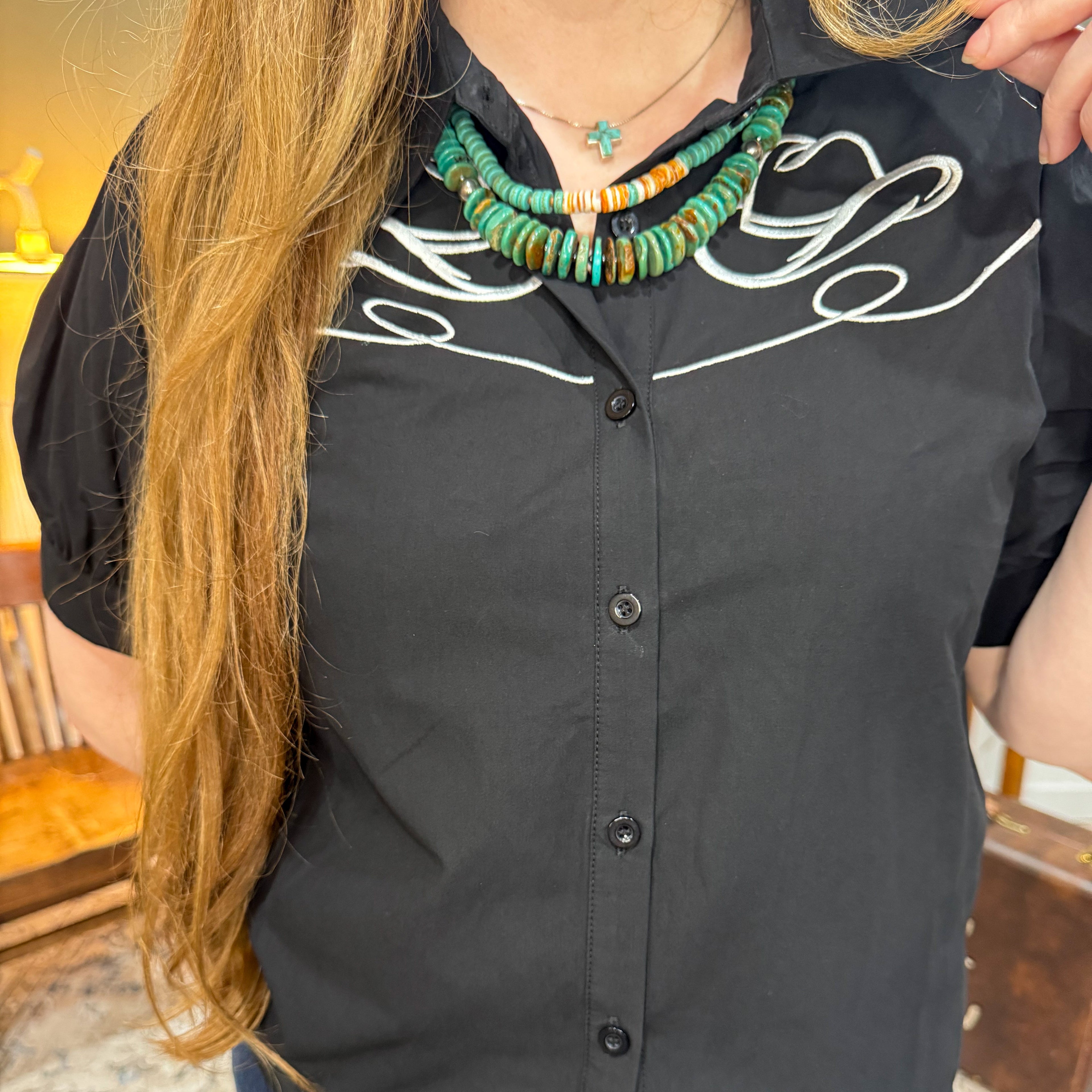 Black Cowboy Hat Embroidered Top