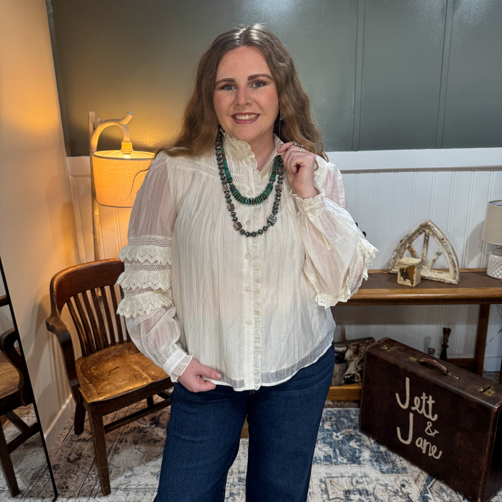 Lace Ruffle Sleeve Blouse