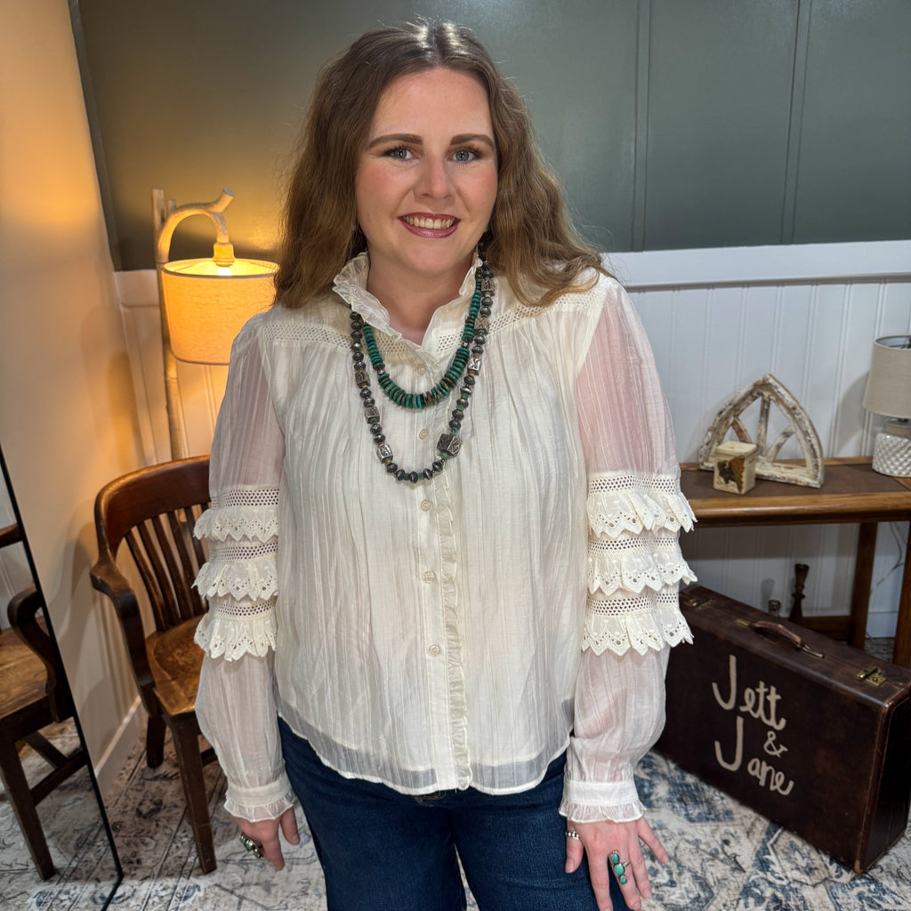Lace Ruffle Sleeve Blouse