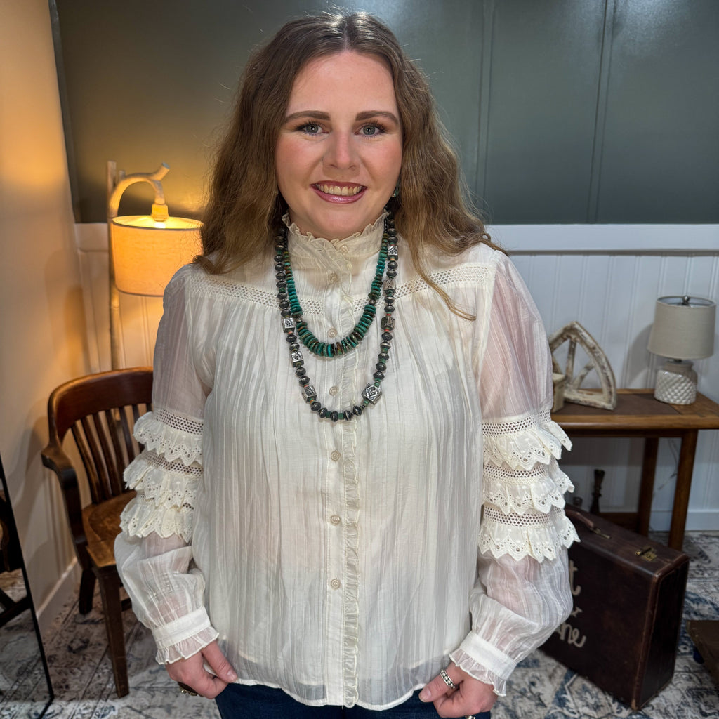 Lace Ruffle Sleeve Blouse
