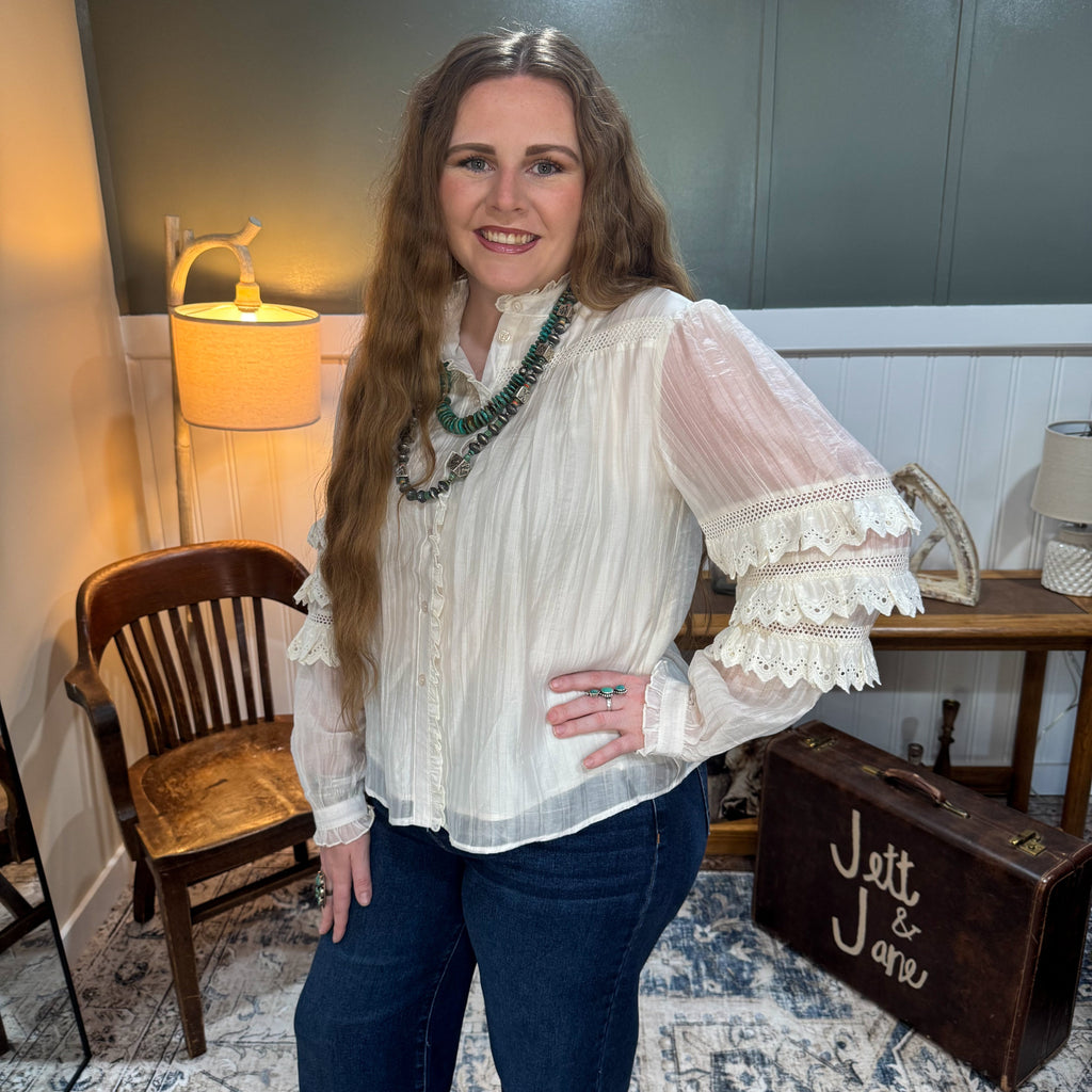 Lace Ruffle Sleeve Blouse