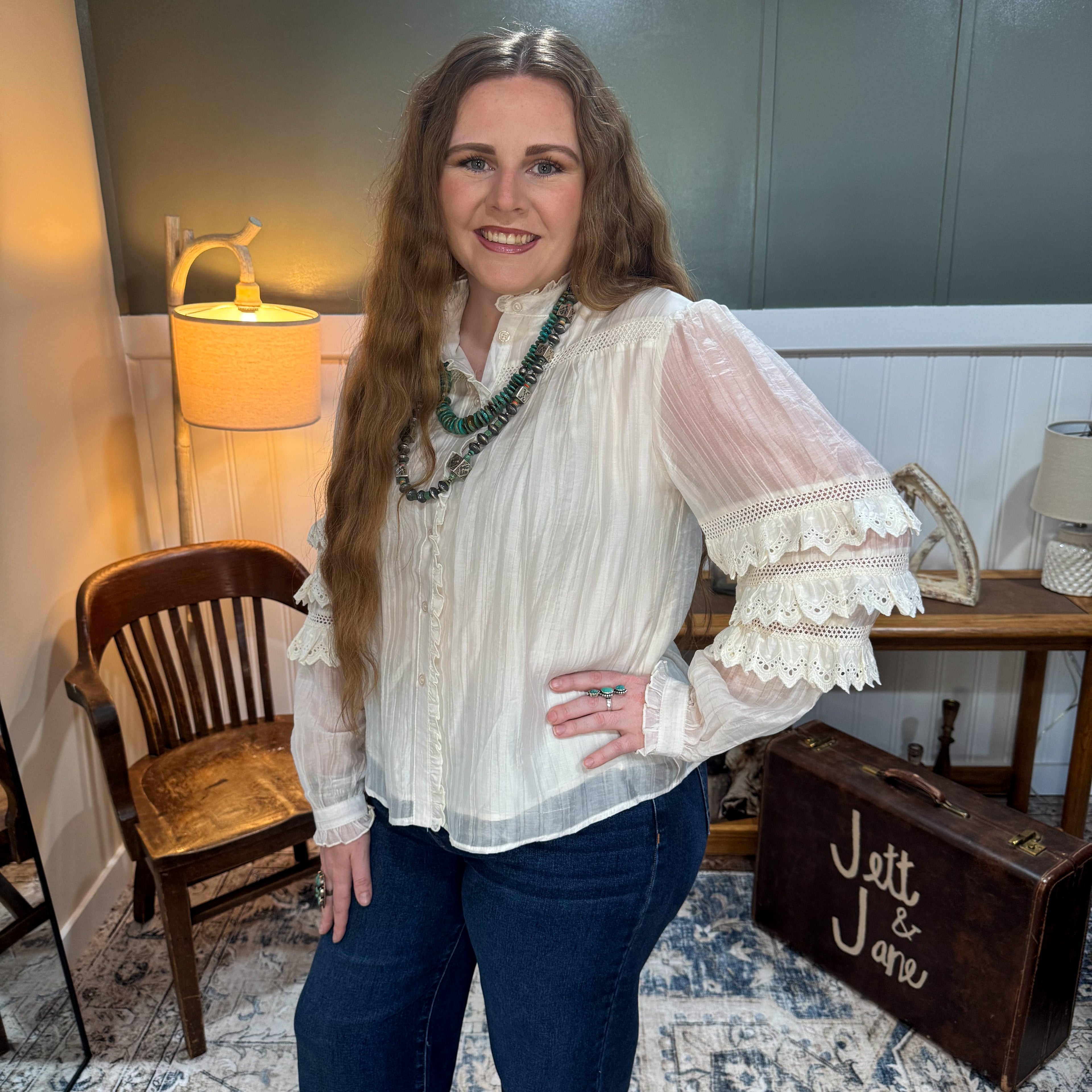 Lace Ruffle Sleeve Blouse