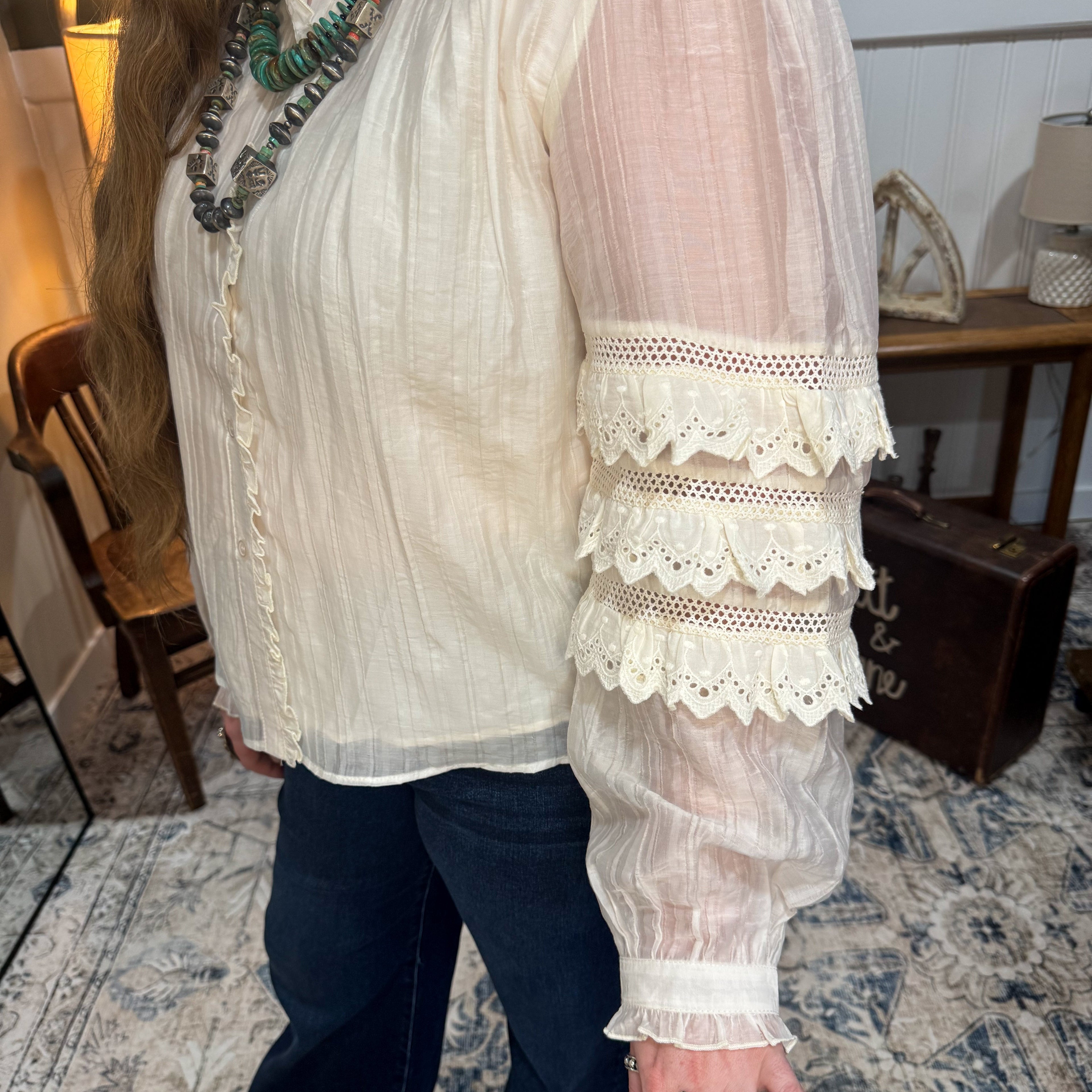 Lace Ruffle Sleeve Blouse