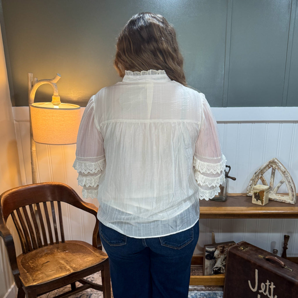 Lace Ruffle Sleeve Blouse