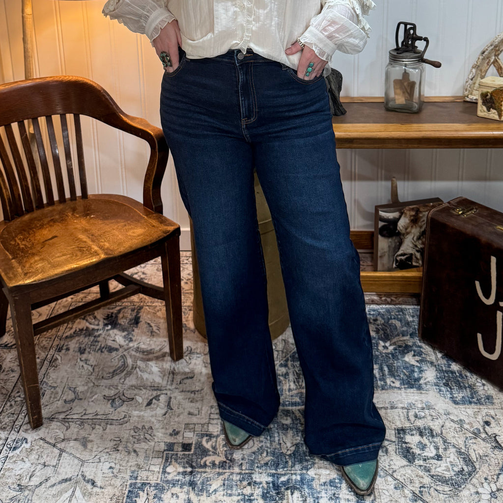 High Rise Dark Wide Leg Jean
