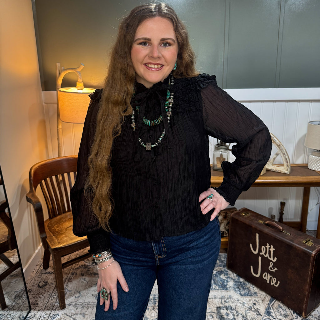 Ruffle Yoke Long Sleeve Top