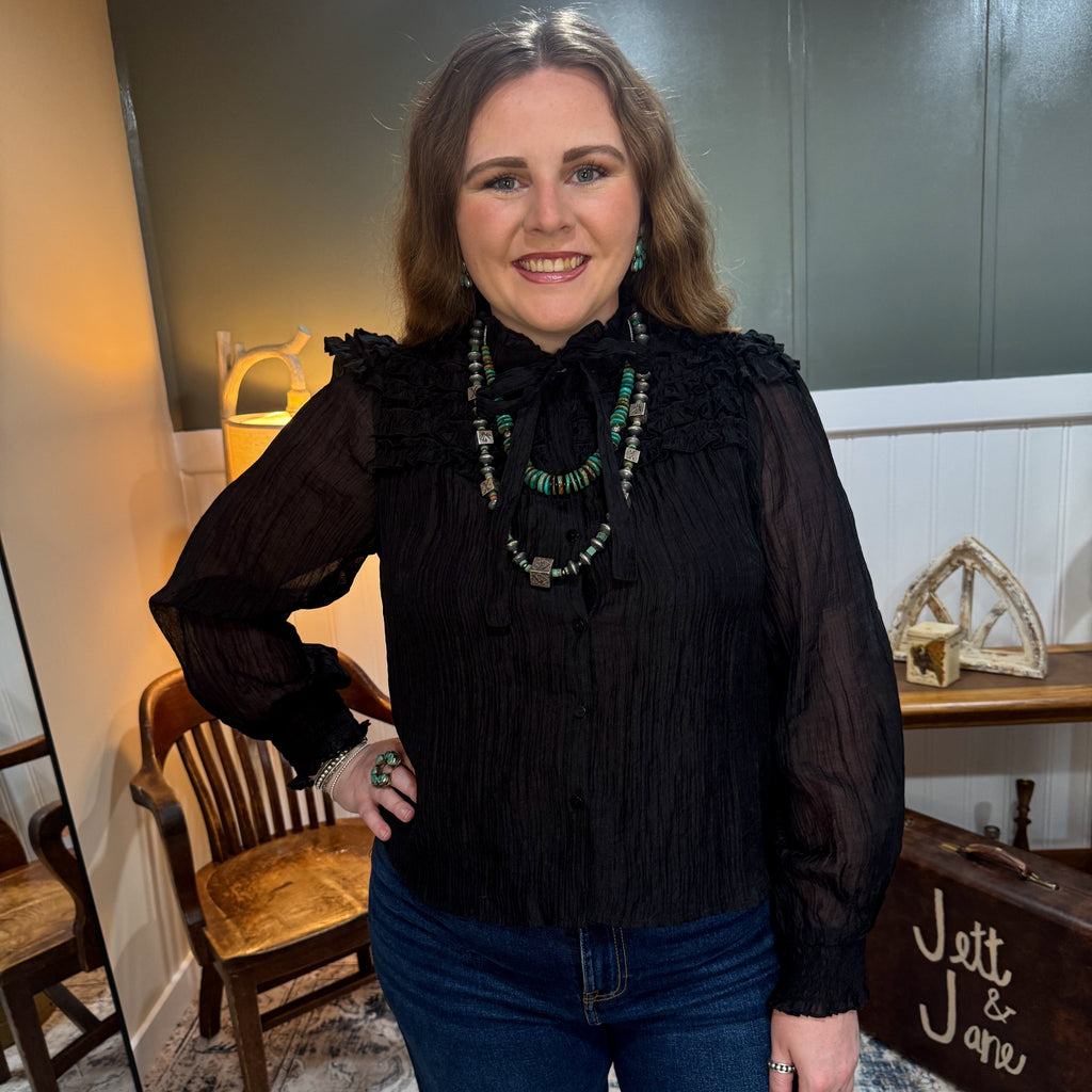 Ruffle Yoke Long Sleeve Top