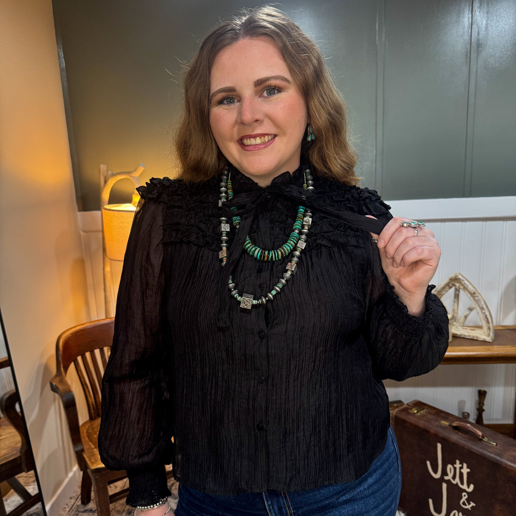 Ruffle Yoke Long Sleeve Top