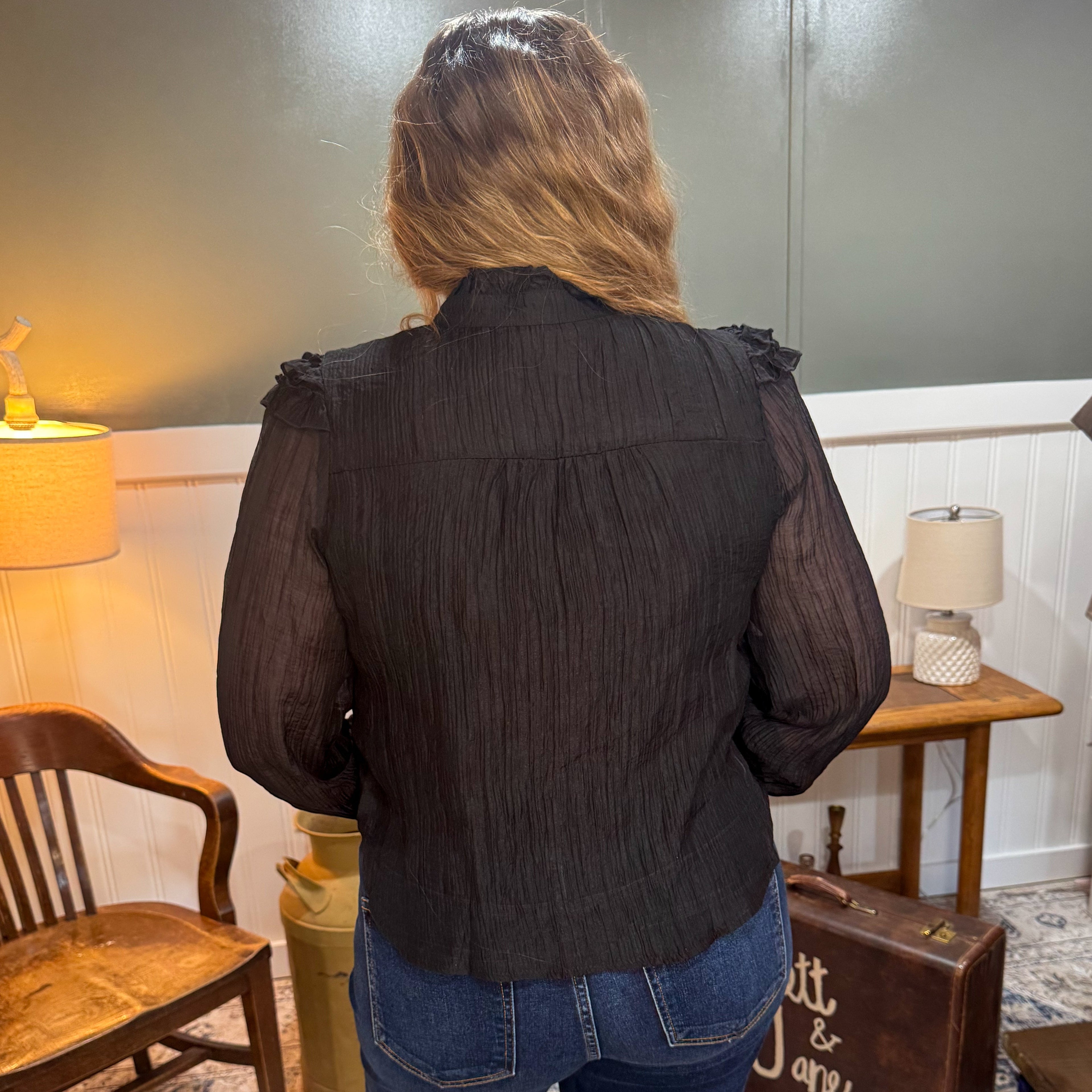 Ruffle Yoke Long Sleeve Top