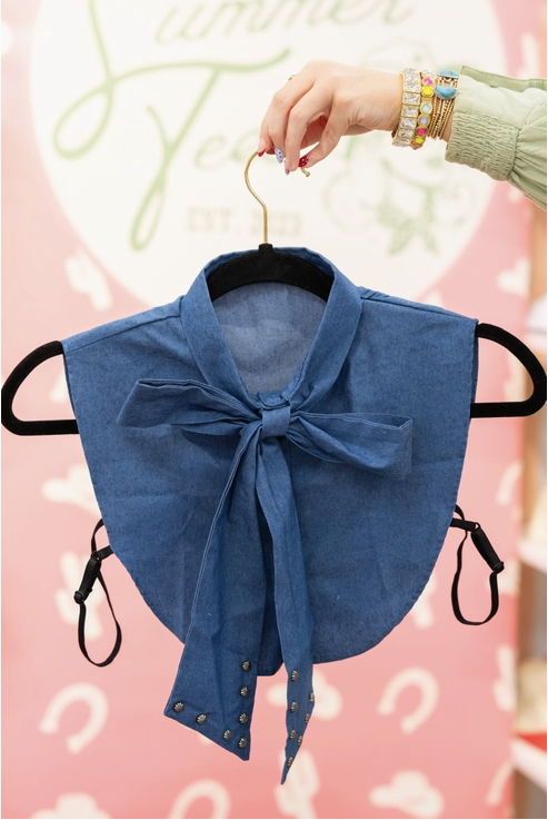 Denim Bow Dickey Collar