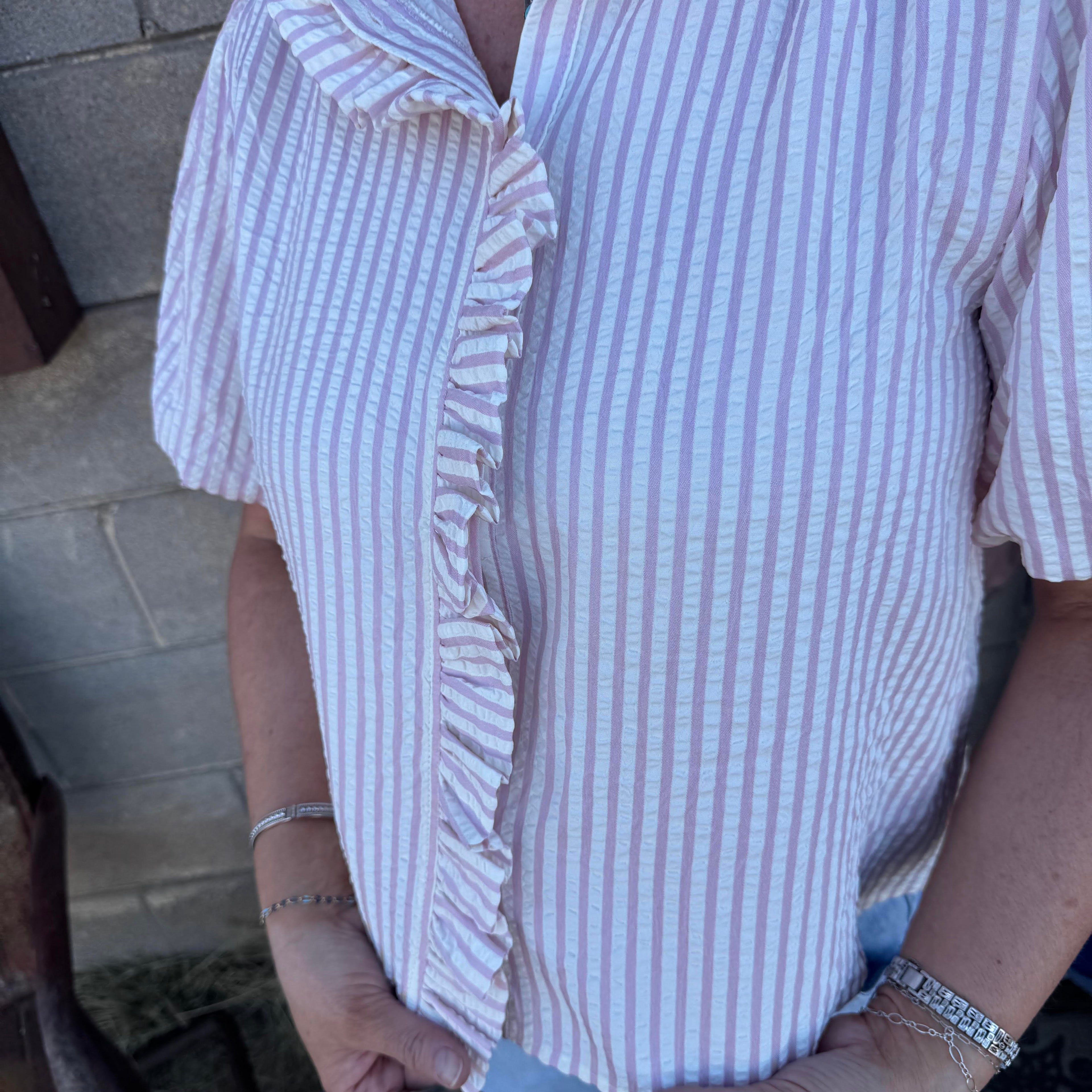 Striped Ruffle Button Down